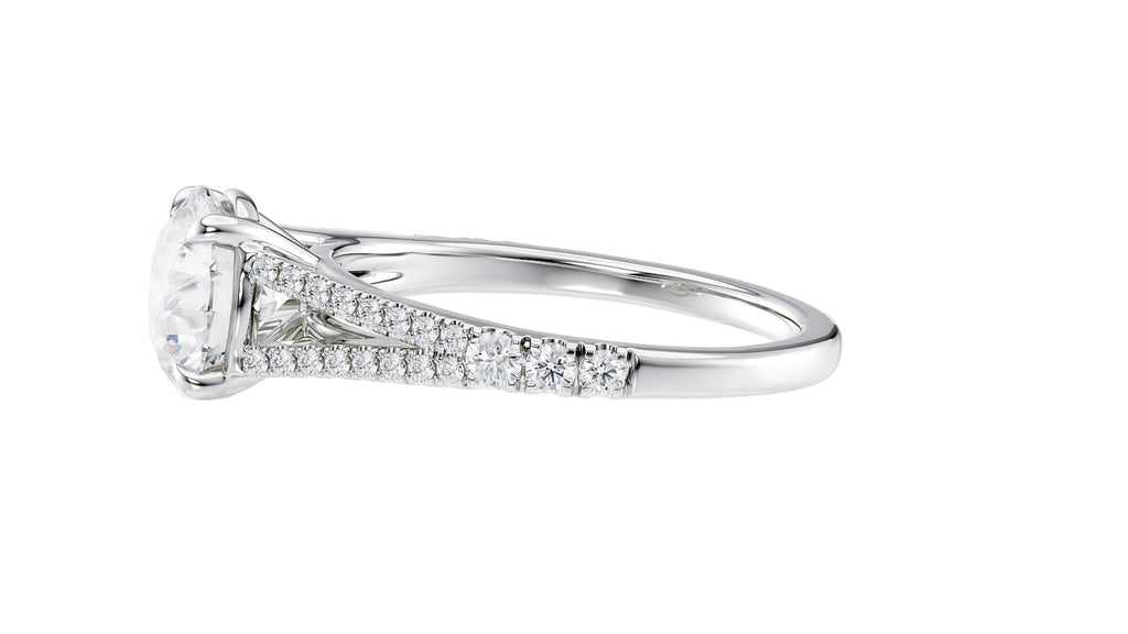 Round Solitaire Split Diamond Band Engagement Ring