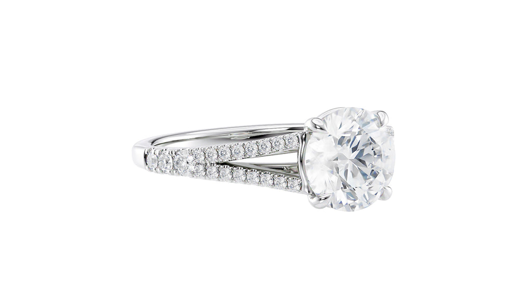 Round Solitaire Split Diamond Band Engagement Ring
