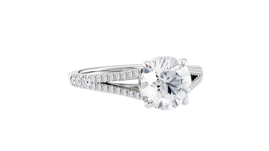 Round Solitaire Split Diamond Band Engagement Ring