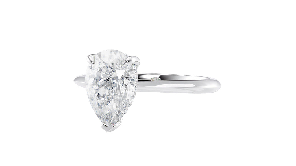 Pear Cut Solitaire Hidden Halo Diamond Engagement Ring