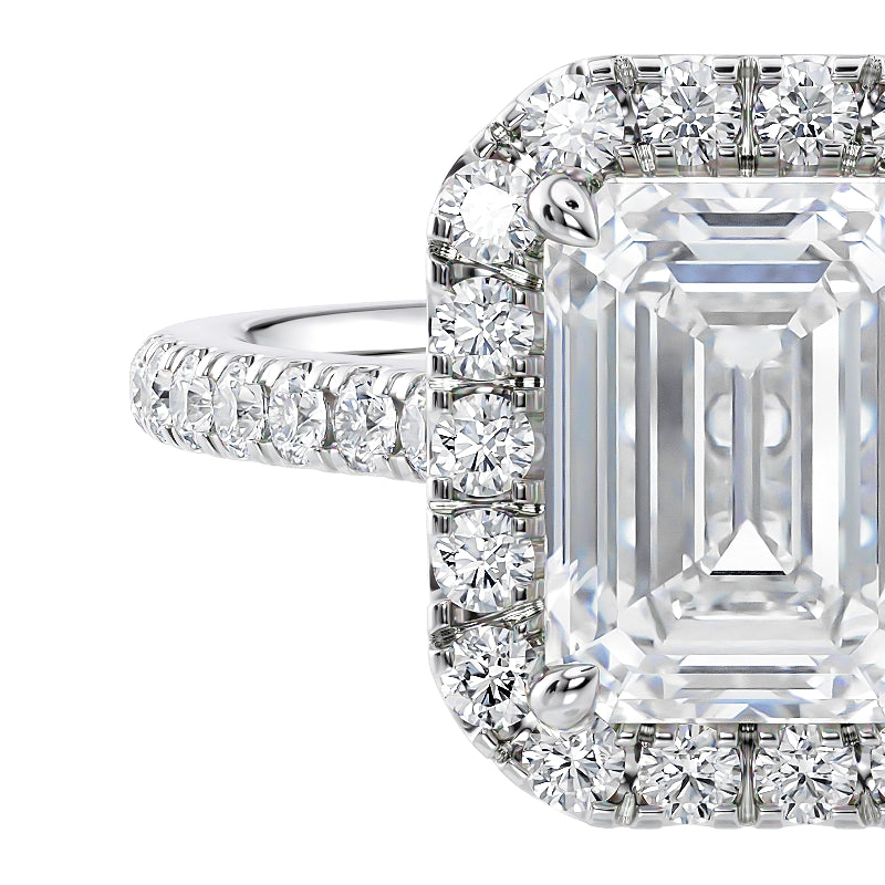 1 carat lab grown diamond halo style engagement ring.