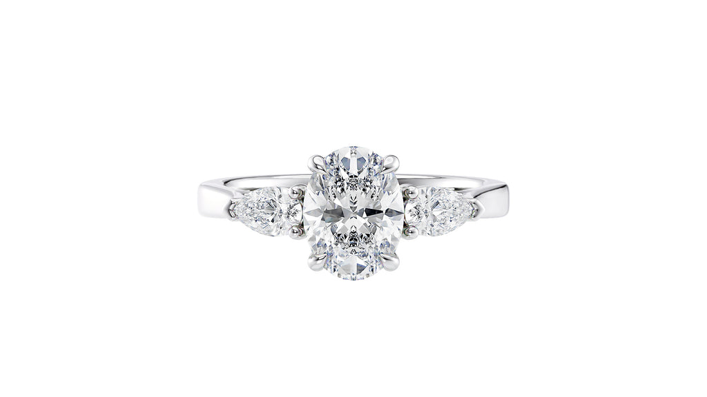 Oval & Pear Cut 3 Stone Lab Grown Diamond Engagement Ring