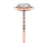 Lab grown diamond oval halo engagement ring 18ct rose gold end view.