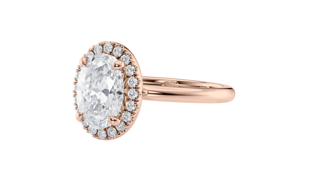 Oval Halo Plain Band Diamond Engagement Ring