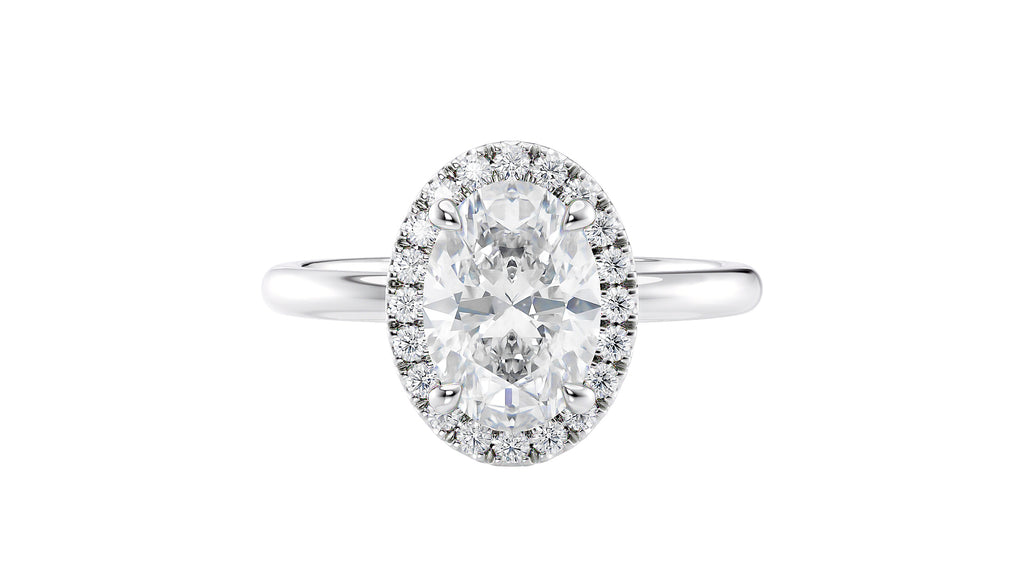 Oval Halo Plain Band Diamond Engagement Ring