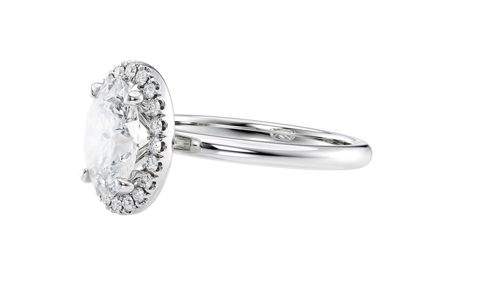 Oval Halo Plain Band Diamond Engagement Ring