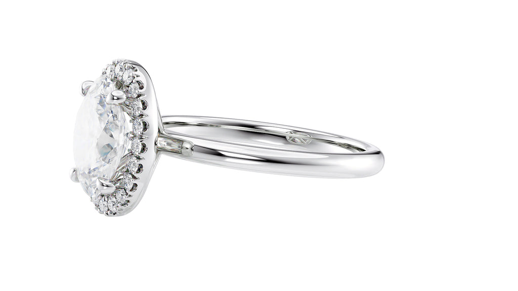 Oval Halo Plain Band Diamond Engagement Ring