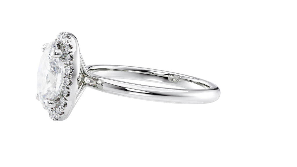 Oval Halo Plain Band Diamond Engagement Ring
