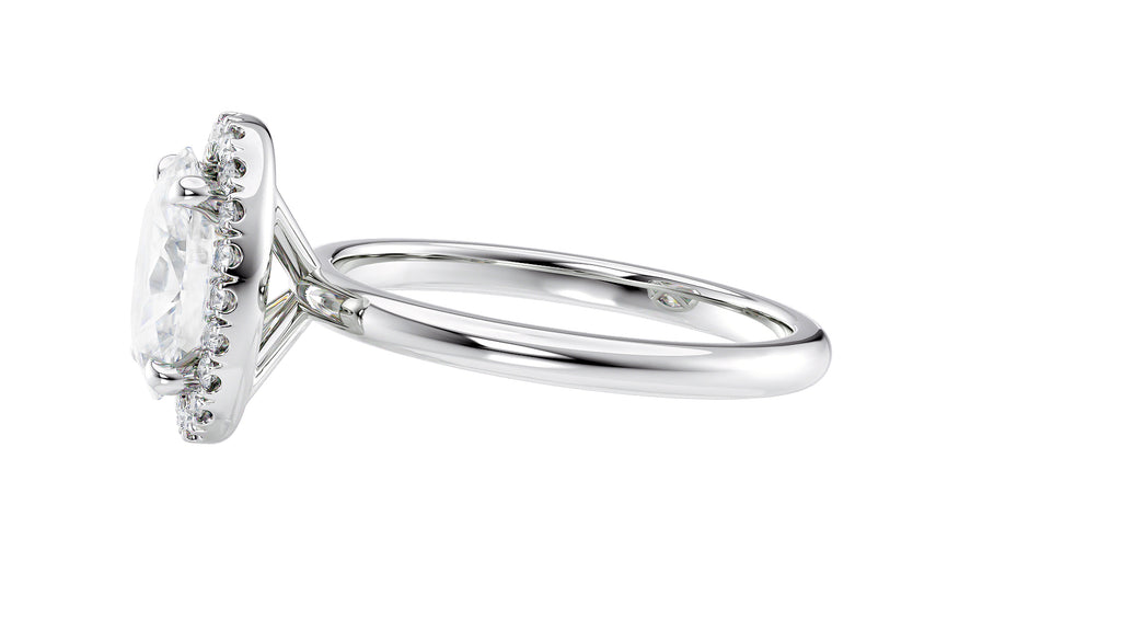 Oval Halo Plain Band Diamond Engagement Ring