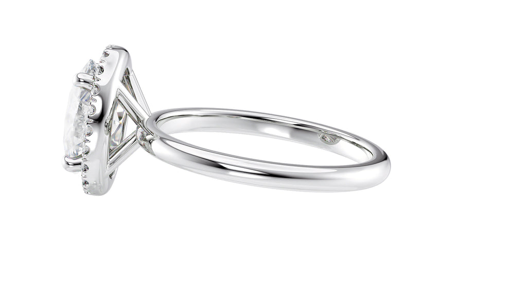 Oval Halo Plain Band Diamond Engagement Ring