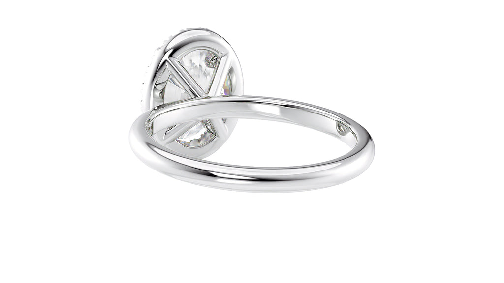 Oval Halo Plain Band Diamond Engagement Ring