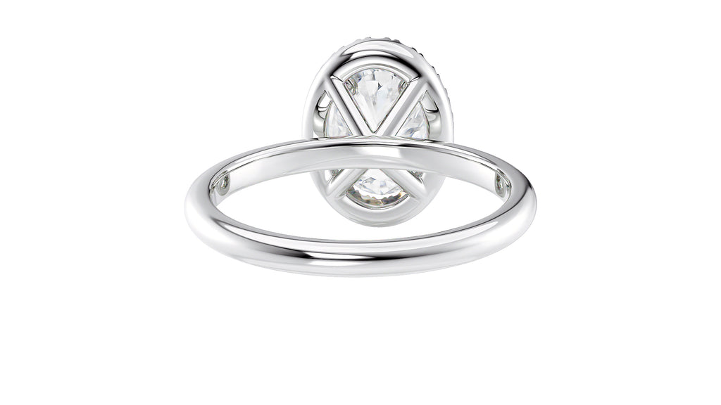 Oval Halo Plain Band Diamond Engagement Ring