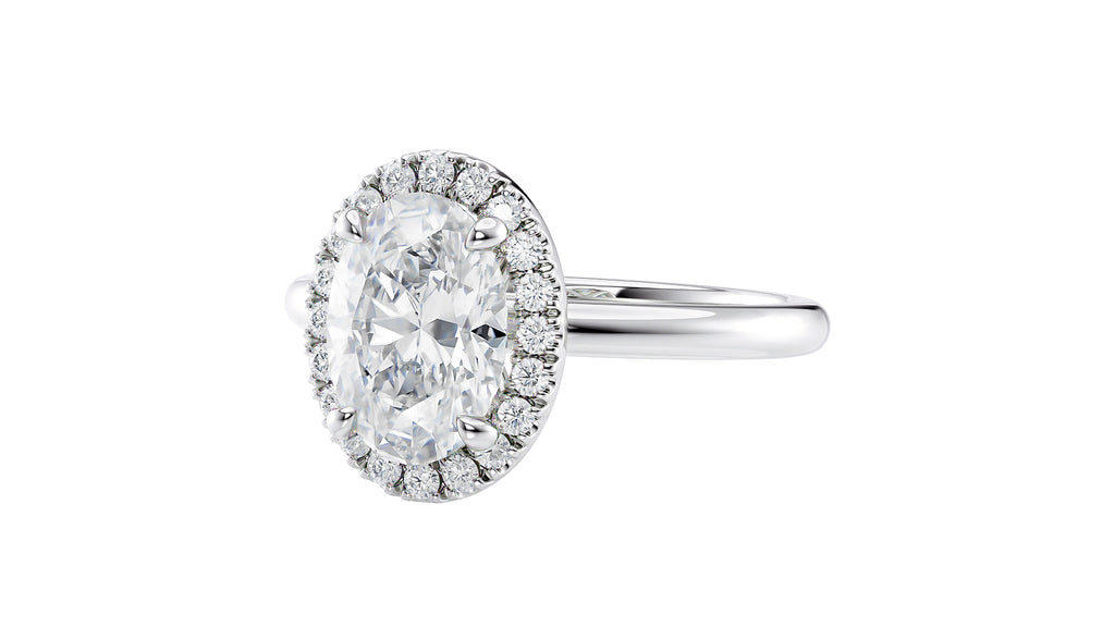 Oval Halo Plain Band Diamond Engagement Ring