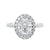 Lab grown diamond oval halo engagement ring white gold front view.