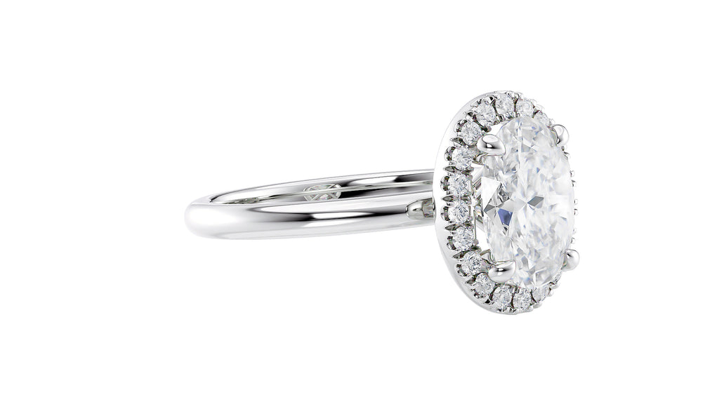 Oval Halo Plain Band Diamond Engagement Ring