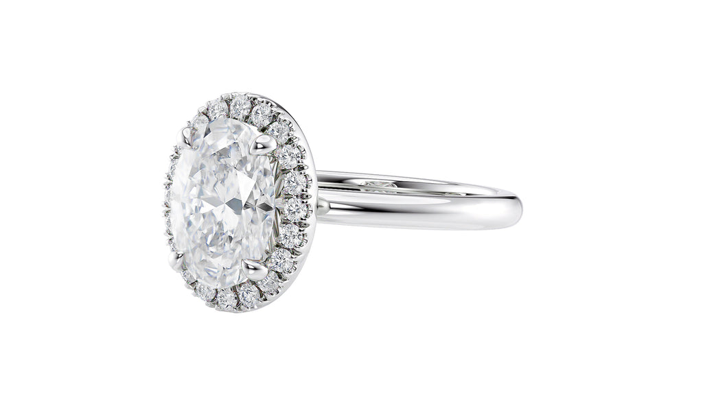 Oval Halo Plain Band Diamond Engagement Ring