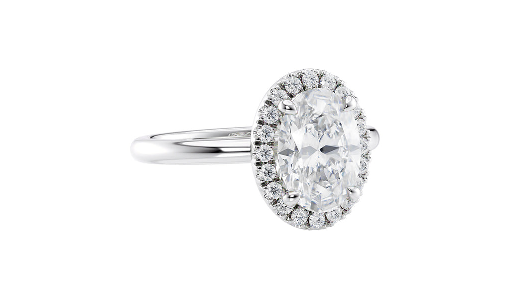 Oval Halo Plain Band Diamond Engagement Ring