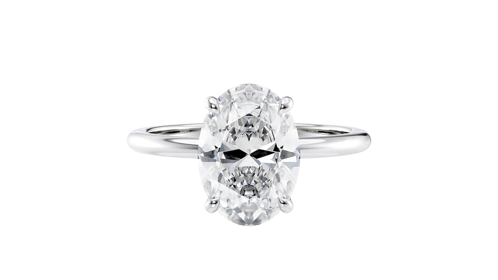 Oval Solitaire Hidden Halo Slim Band Diamond Engagement Ring