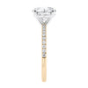 2 carat lab grown diamond engagement ring with slim diamond band gold end view.