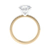 2 carat lab grown diamond engagement ring with slim diamond band gold side view.