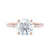 2 carat lab grown diamond engagement ring with slim diamond band rose gold front view.