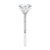 2 carat lab grown diamond engagement ring with slim diamond band white gold end view.