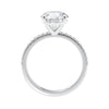 2 carat lab grown diamond engagement ring with slim diamond band white gold side view.