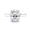 Lab grown elongated cushion cut solitaire diamond engagement ring white gold front view.