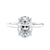 Lab grown oval solitaire diamond engagement ring with very thin white gold band front view.