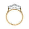Lab grown marquise cut trilogy diamond engagement ring 18ct gold side view.