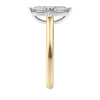 Lab grown diamond marquise cut solitaire engagement ring with diamond bridge 18ct gold end view.