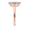 Lab grown diamond marquise cut solitaire engagement ring with diamond bridge 18ct rose gold end view.