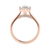Lab grown diamond marquise cut solitaire engagement ring with diamond bridge 18ct rose gold side view.