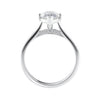 Lab grown diamond marquise cut solitaire engagement ring with diamond bridge white gold side view.