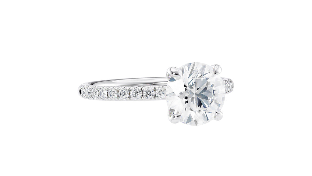 Round Solitaire Slim Diamond Band Engagement Ring