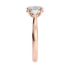 Oval 3 stone diamond engagement ring with pear side stones 18ct rose gold end view.
