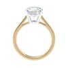 Traditional round natural diamond engagement ring in gold side view.