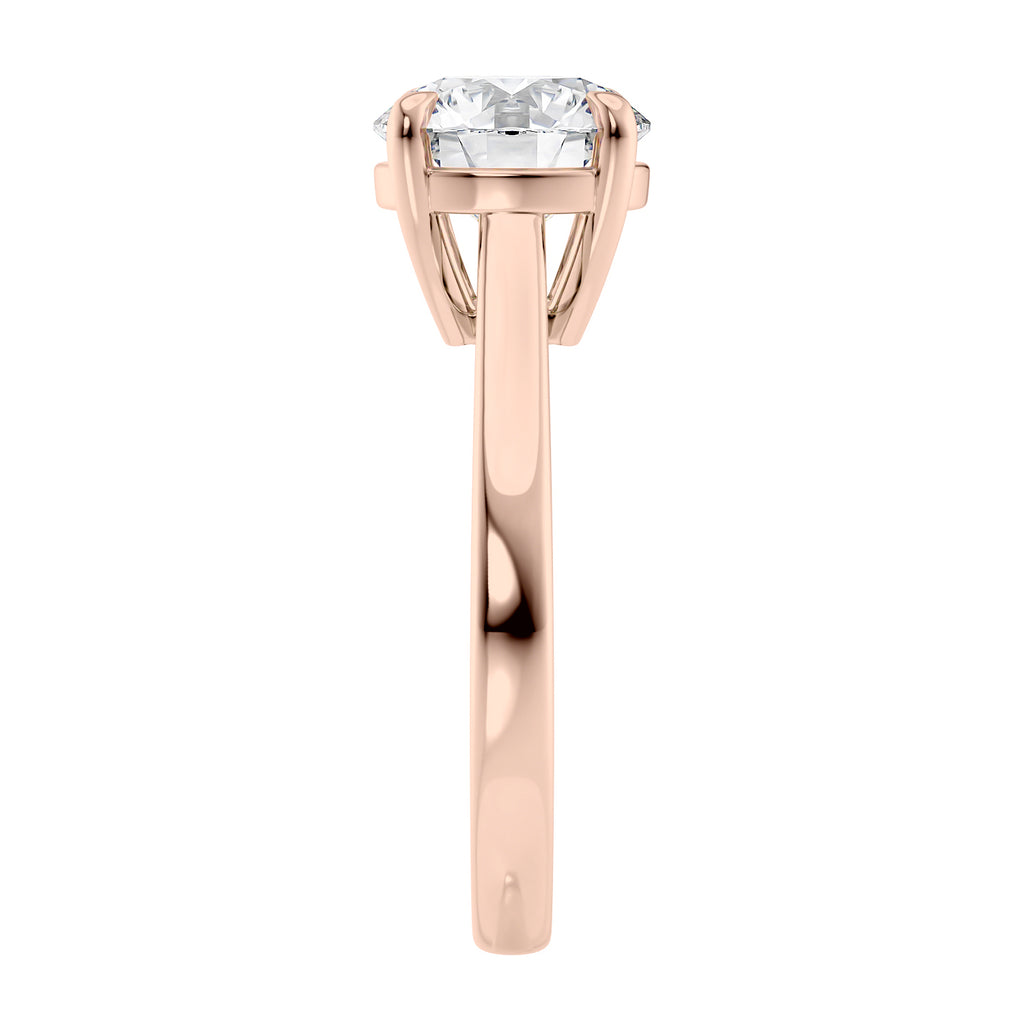 Traditional round natural diamond engagement ring in rose gold end view