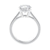 Traditional round diamond engagement ring in white gold side view.