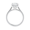 Elongated cushion cut solitaire diamond engagement ring side view.