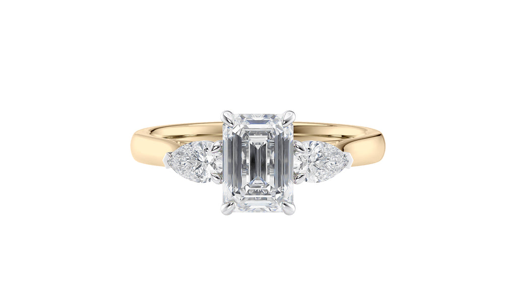 Emerald & Pear Cut Trilogy Diamond Engagement Ring