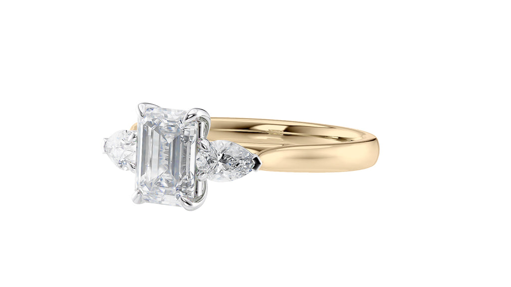 Emerald & Pear Cut Trilogy Diamond Engagement Ring