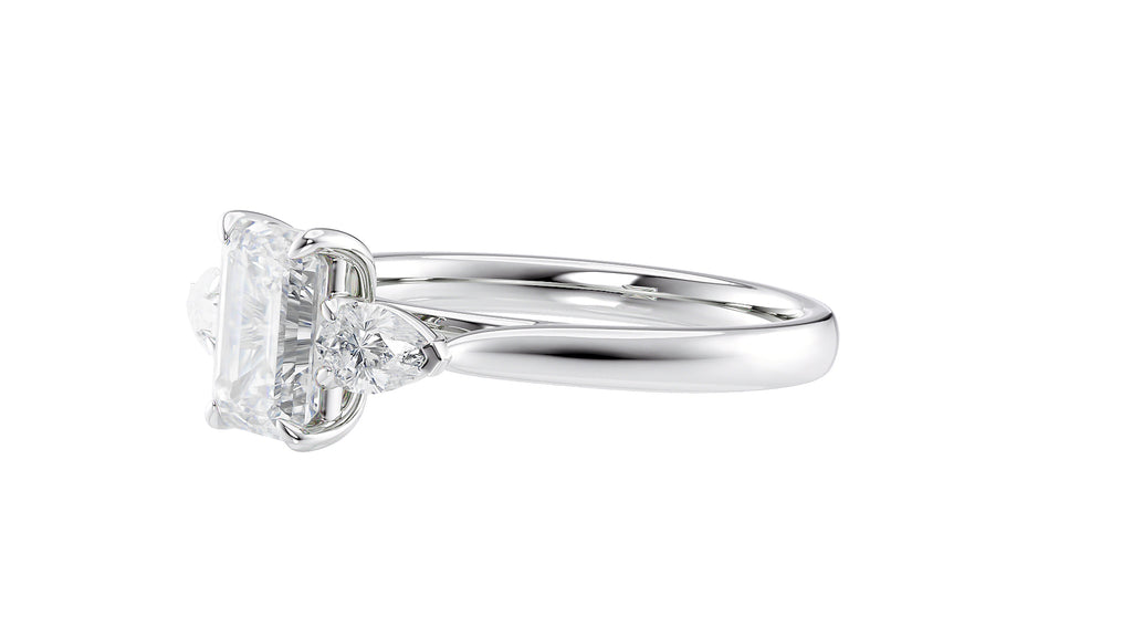 Emerald & Pear Cut Trilogy Diamond Engagement Ring