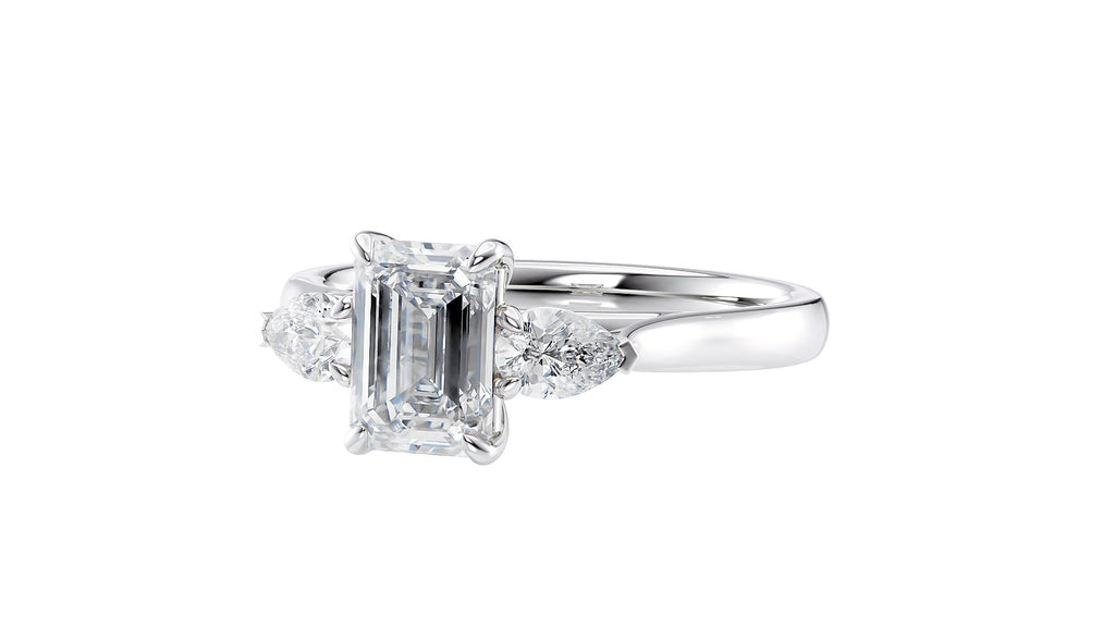 Emerald & Pear Cut Trilogy Diamond Engagement Ring