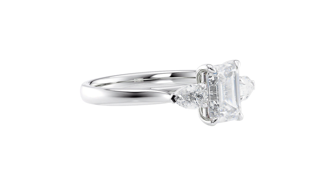 Emerald & Pear Cut Trilogy Diamond Engagement Ring