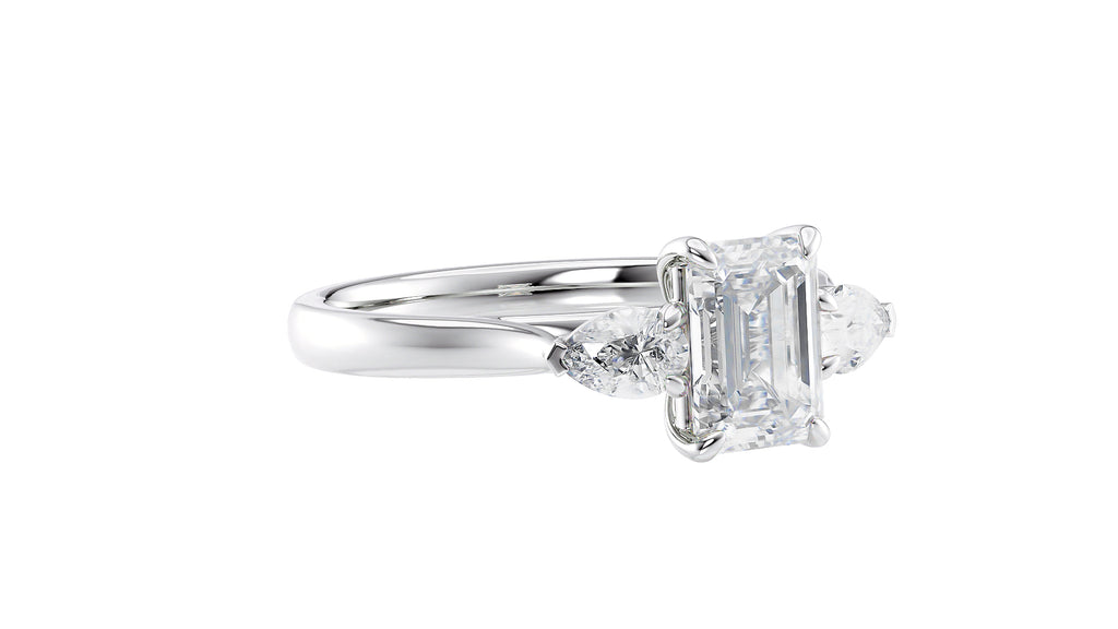 Emerald & Pear Cut Trilogy Diamond Engagement Ring
