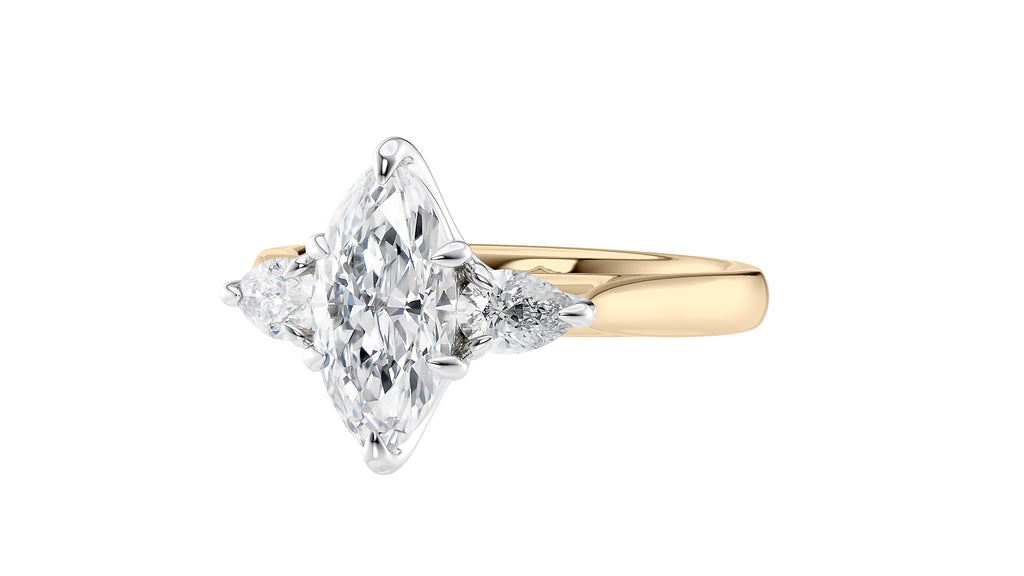 Marquise & Pear Cut 3 Stone Diamond Engagement Ring