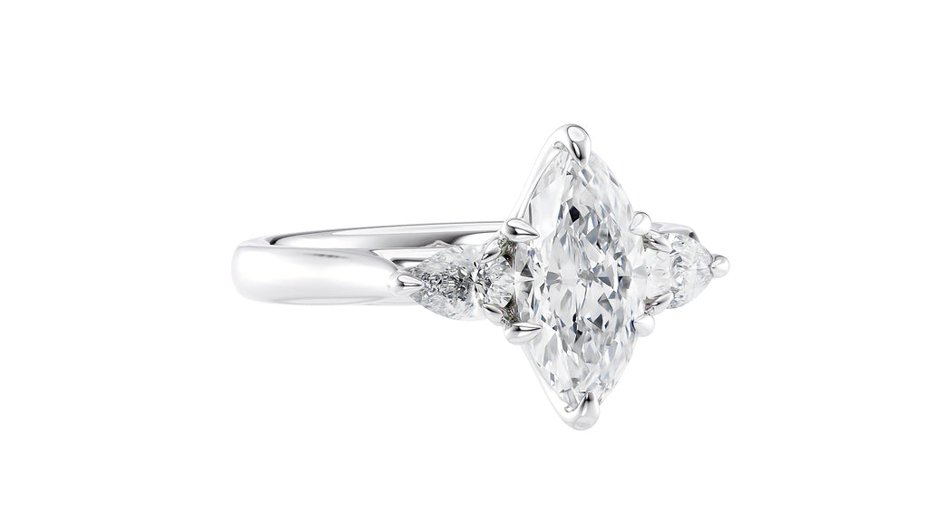 Marquise & Pear Cut 3 Stone Diamond Engagement Ring