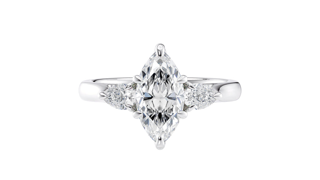 Marquise & Pear Cut 3 Stone Diamond Engagement Ring