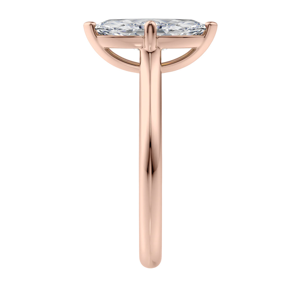 Marquise cut solitaire diamond engagement ring rose gold end view.